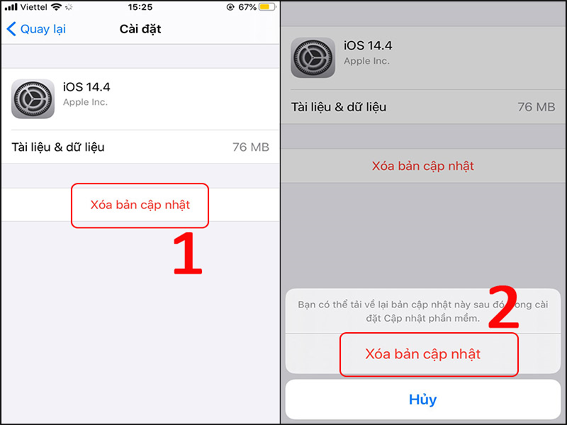 -Chọn Xóa bản cập nhật > Xác nhận Xóa bản cập nhật.